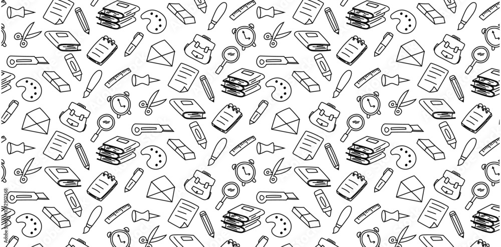 Fototapeta premium stationary doodle seamless pattern background hand drawing, sketch, grunge
