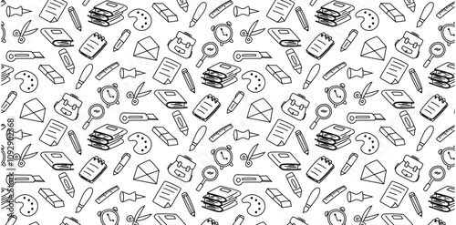 stationary doodle seamless pattern background hand drawing, sketch, grunge