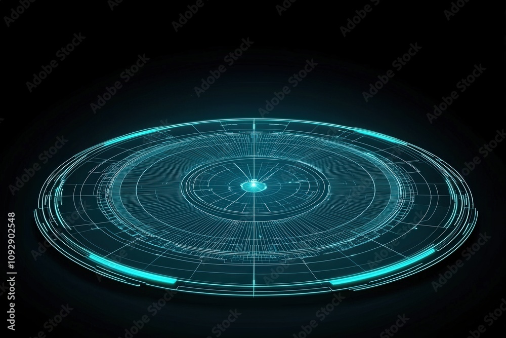 Obraz premium Futuristic circular digital interface design in glowing blue hues.