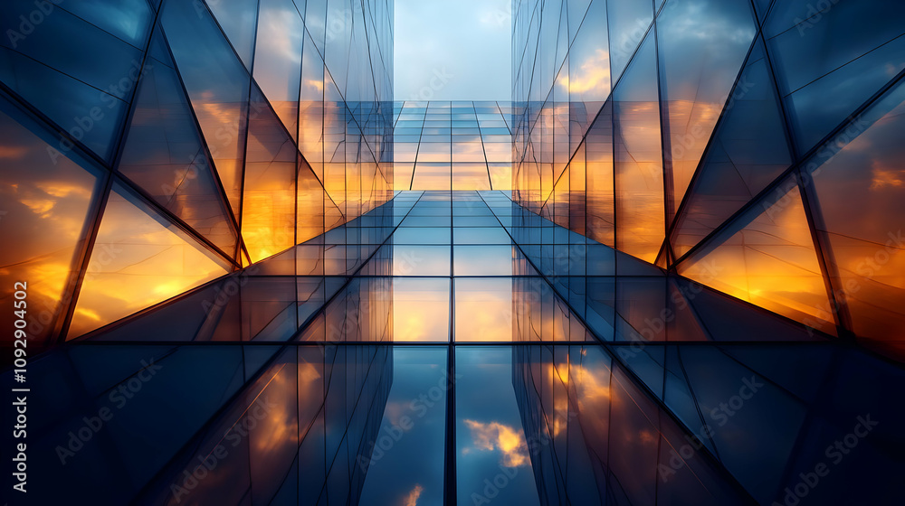 Sunset Reflections: Modern Glass Building Facade Sunset Reflections: Modern Glass Building Facade