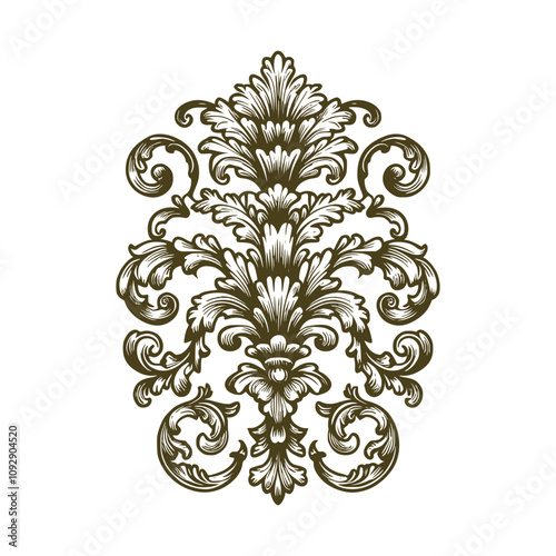 ornament with vintage design floral hand drawn, retro decorative element isolated, ornate classic curves, vector template illustration