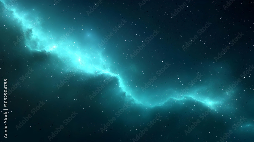 Naklejka premium Teal Nebula's Cosmic Dance: Starry Night Wonders