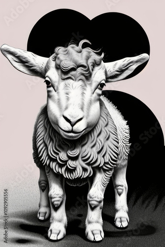 Stylized Illustration of a Lamb with Curly Wool for Editorial and Artistic Design Projects