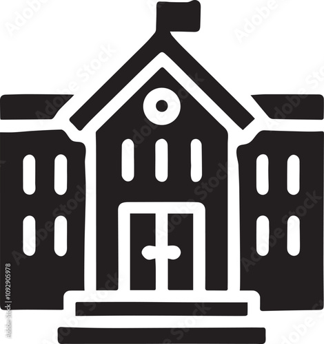  School Building Icon Vector Silhouette,, School Building Vector Silhouette,, School Building Illustration Drawing Line Art , Icon with house