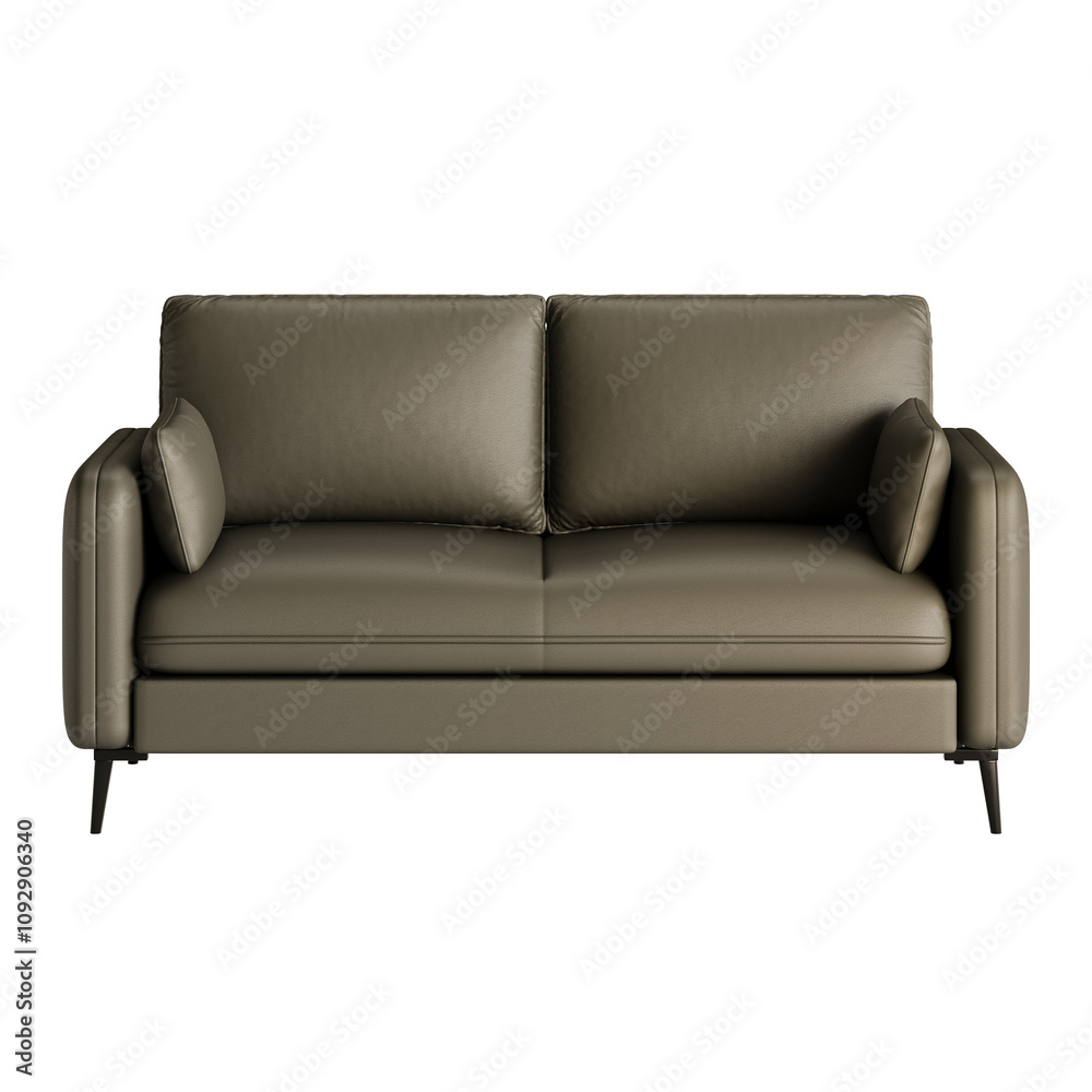 A tan leather couch with two cushions on each side A tan leather couch with two cushions on each side