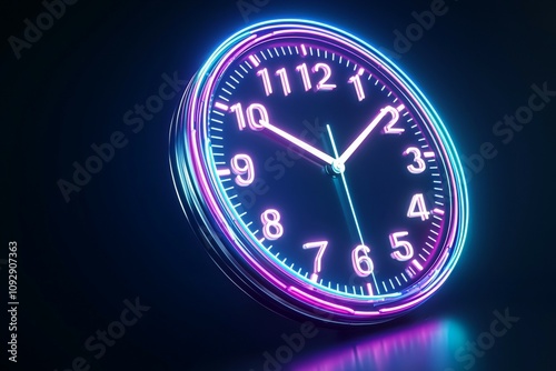 Neon clock in dark room displaying three open-ended circular design photo