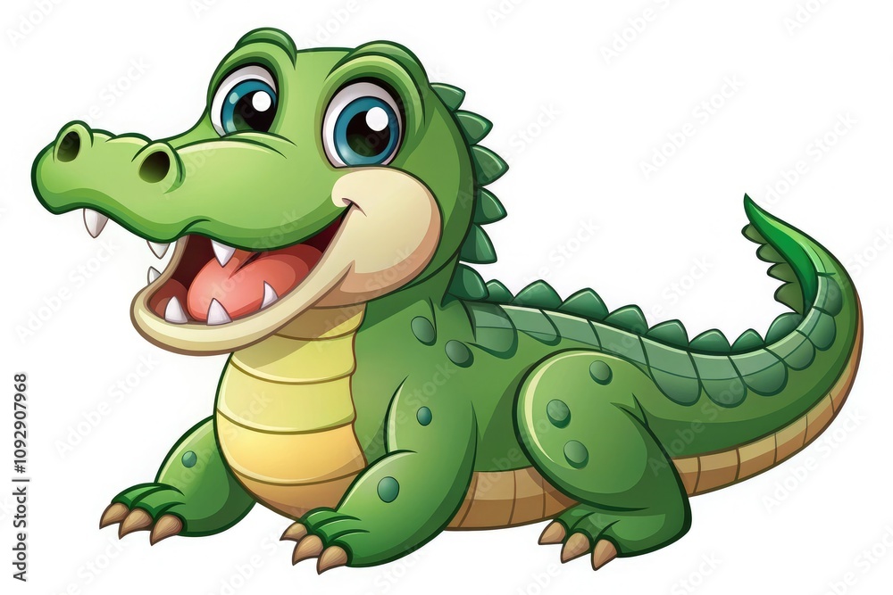 Fototapeta premium Adorable black and white alligator illustration, perfect for children's books, educational resources, and graphic art projects. Delightful designs to inspire creativity and fun learning experiences.