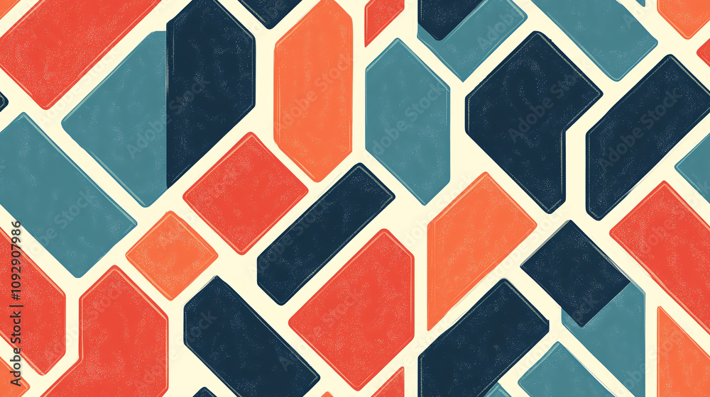 Modern mosaic seamless pattern in coral and teal Modern mosaic seamless pattern in coral and teal