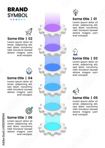 Infographic template. 6 gear with light in line