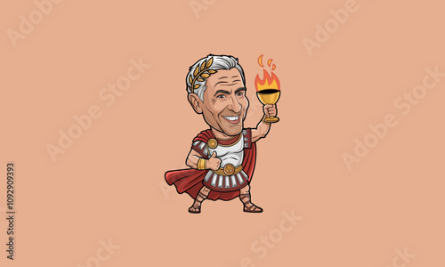 Smiling Roman emperor holding a flaming goblet vector.