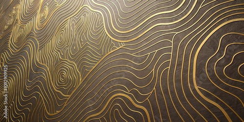 Fototapeta Naklejka Na Ścianę i Meble -  Abstract Gold and Brown Curvilinear Design on a Textured Surface