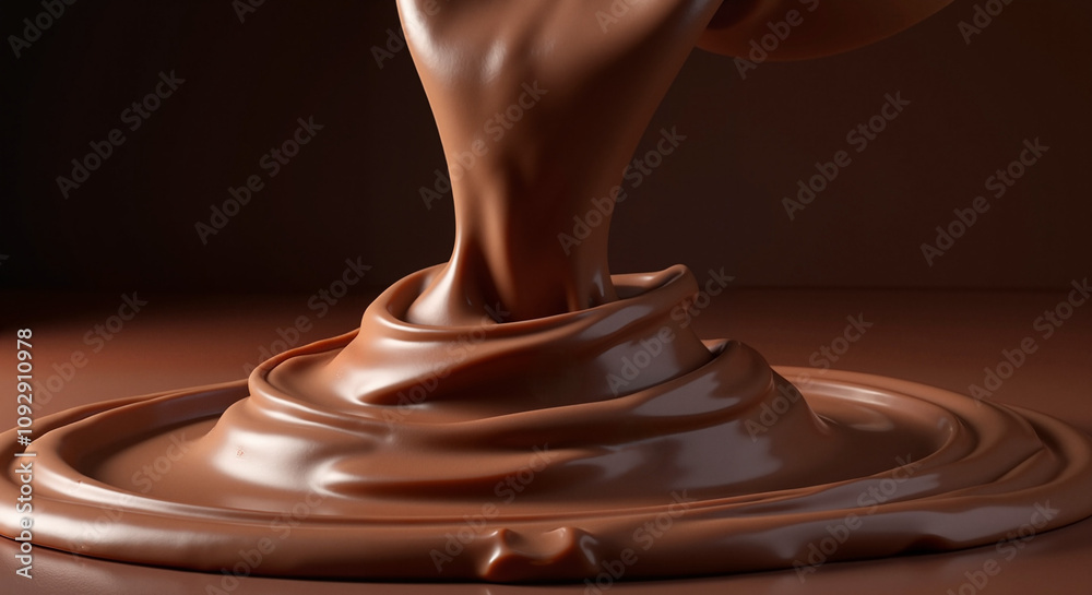 Melting rich chocolate pouring into silky smooth swirl on dark background Melting rich chocolate pouring into silky smooth swirl on dark background