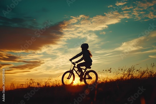 Silhouette of a girl riding a bike during sunset