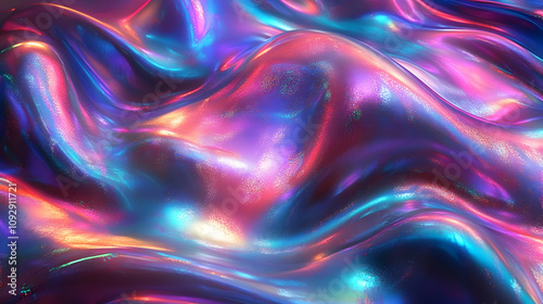 Wallpaper Mural Vibrant Iridescent Liquid Flows, Shimmering Abstract Surface, Colorful 3D Render Torontodigital.ca