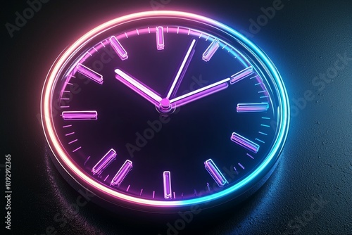 Neon led wall clock with vibrant blue and pink glow on dark background