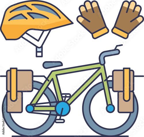 Illustration of a bicycle with helmet and gloves, symbolizing safety and preparedness.