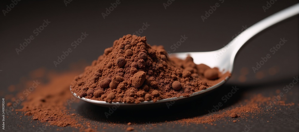 Close-up portrait focusing on cocoa powders rich textures and fine qualities Close-up portrait focusing on cocoa powders rich textures and fine qualities