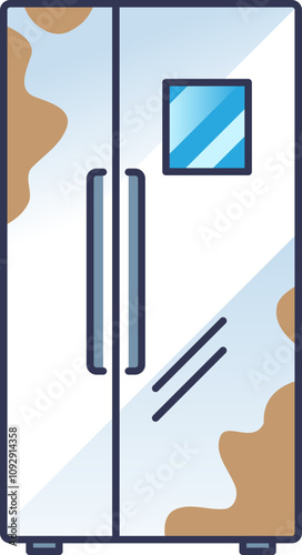 Illustration of a fridge with rust spots, symbolizing e-waste and environmental impact.