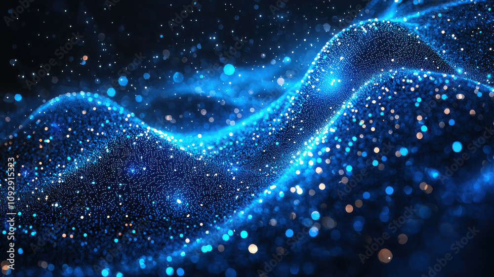 mesmerizing wave of luminous blue particles creates cosmic atmosphere, evoking sense of wonder and tranquility. sparkling orbs dance in fluid motion, resembling celestial landscape mesmerizing wave of luminous blue particles creates cosmic atmosphere, evoking sense of wonder and tranquility. sparkling orbs dance in fluid motion, resembling celestial landscape