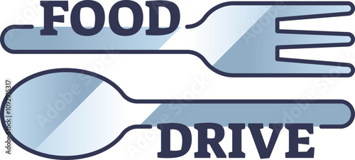 Illustration of a spoon and fork with 'Food Drive' text, symbolizing community food collection.