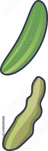 Illustration of a fresh and spoiled cucumber, symbolizing freshness versus decay.