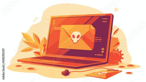 Cybersecurity Concept: Malware Notification on Laptop Screen Vector Illustration