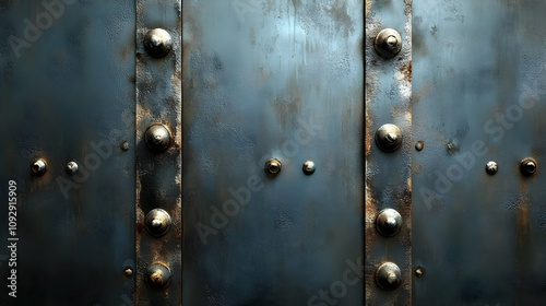 Rustic Metal Texture: Weathered Steel Panels with Rivets, Industrial Background