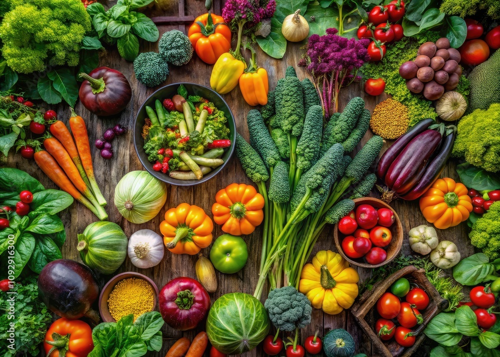 Aerial perspective of lively heirloom vegetable harvests in classic gardens highlights the vibrant colors and bold flavors of organic produce. Aerial perspective of lively heirloom vegetable harvests in classic gardens highlights the vibrant colors and bold flavors of organic produce.
