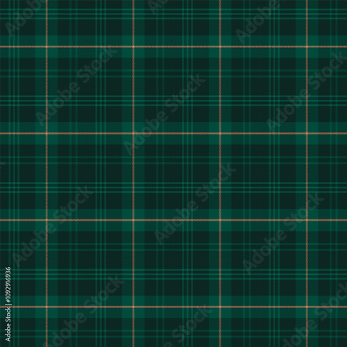 Plaid with twill weave repeat pattern.Checkered tartan gingham seamless pattern in green.Geometric graphic vector illustration background design for fabric and prints.
