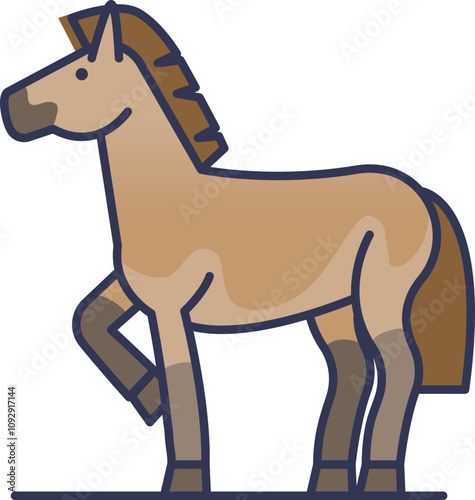 Illustrated horse standing with raised leg, symbolizing strength and grace.
