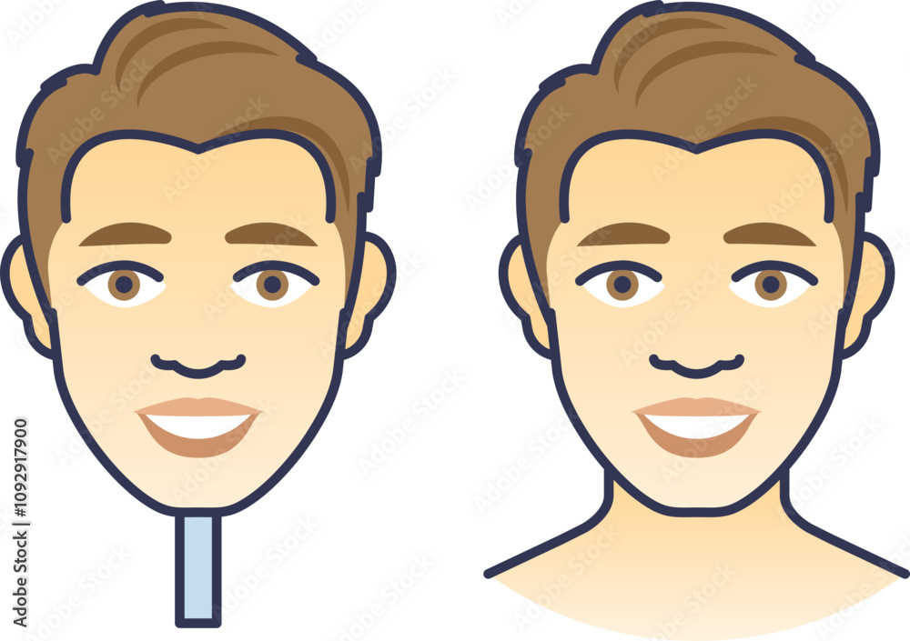 Illustration of a male face with a mask, symbolizing hidden identity. Illustration of a male face with a mask, symbolizing hidden identity.