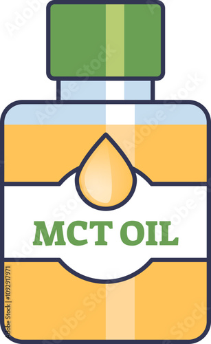 Illustration of an MCT oil bottle with a droplet symbol, representing health and energy.
