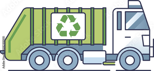 Illustration of a modern garbage truck with a recycling symbol, highlighting eco-friendly waste management.