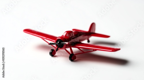 Red toy airplane on a white isolated background