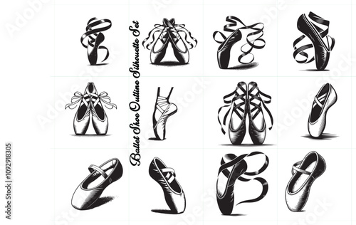 Black Color Ballet Shoe Outline Silhouette Vector Illustration
