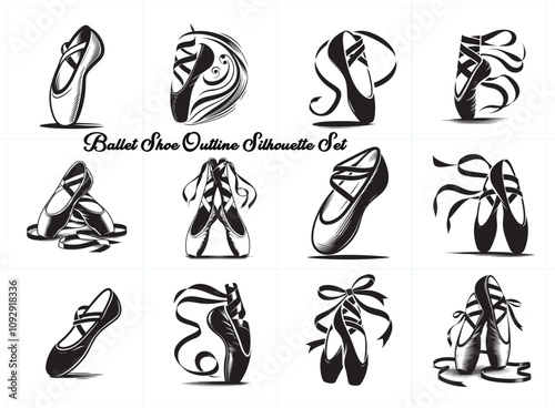 Black Color Ballet Shoe Outline Silhouette Vector Illustration