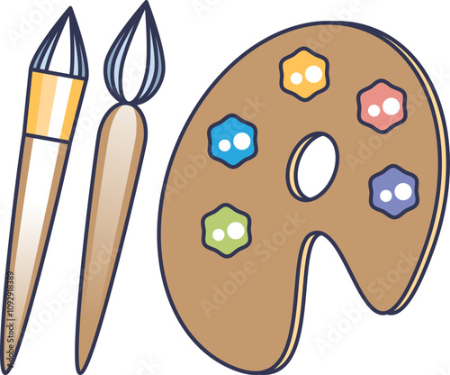 Illustration of paintbrushes and palette symbolizing creativity and art.