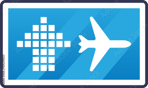 Airplane and digital grid symbolize modern travel and technology.