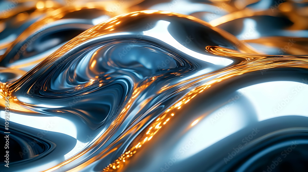 Liquid Metal Flows, Reflecting Light, Abstract Art