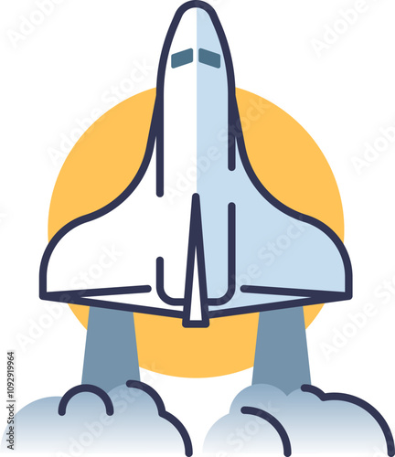 Illustration of a space shuttle launching, symbolizing exploration and innovation.