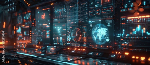 Futuristic Control Room with Digital Displays