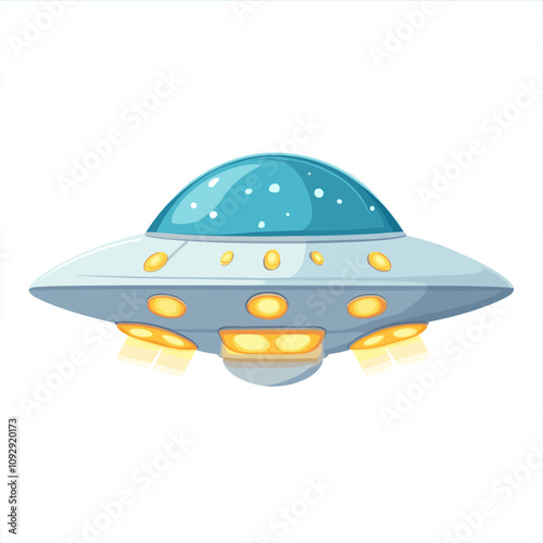 Cartoon UFO with Glowing Lights - Flying Saucer Illustration