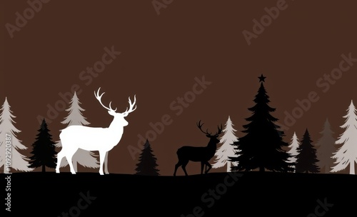 Reindeer with christmas tree christmas tree silhouette Illustration 