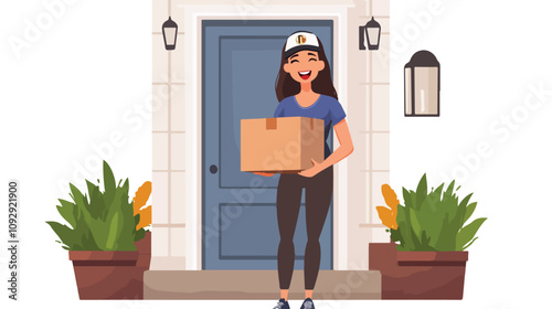 Cheerful Female Courier Laughing During Delivery
