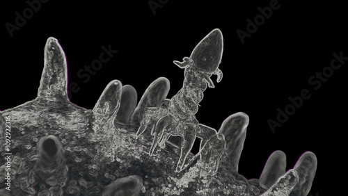 Model of a bacteriophage that sits on a virus. In some cases, they are used in the fight against bacteria instead of antibiotics. Also used in scientific research. photo