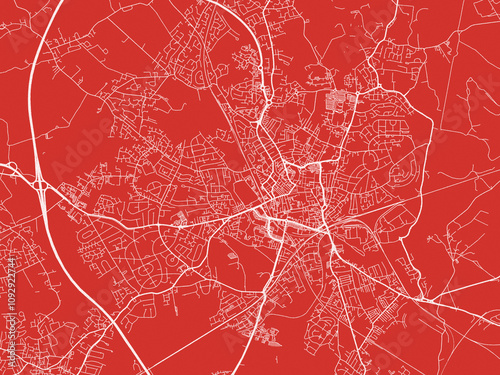 Christmas Map of Wakefield, United Kingdom in Snowy White on Festive Red Background.