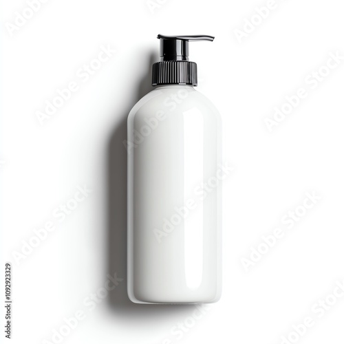 White plastic pump bottle isolated on a white background.