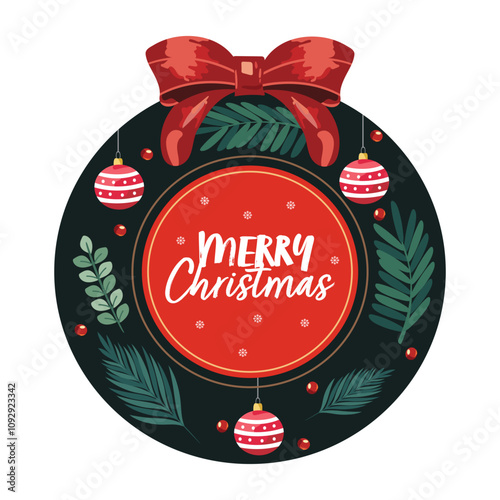 Merry Christmas Wreath Flat Element Vector.