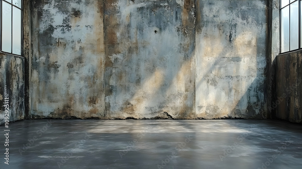 Grungy Concrete Room, Sunlight Shadows, Interior Design Grungy Concrete Room, Sunlight Shadows, Interior Design