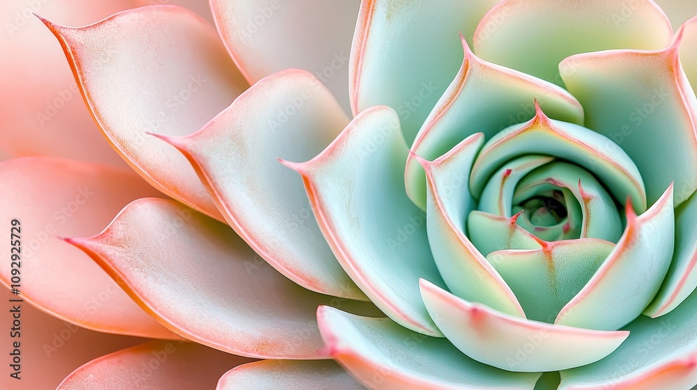 Abstract close-up of Echeveria leaves, spiral arrangement creating a mesmerizing natural pattern, subtle gradients of green and pink on a blurred background Abstract close-up of Echeveria leaves, spiral arrangement creating a mesmerizing natural pattern, subtle gradients of green and pink on a blurred background